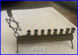 Very Rare Vintage Brass Menorah With Star Of David And Amethyst Accent