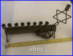 Very Rare Vintage Brass Menorah With Star Of David And Amethyst Accent
