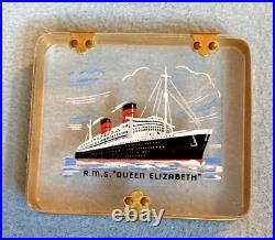 Very Rare Vintage Cunard Line RMS Queen Elizabeth Brass & Lucite Cigarette Case