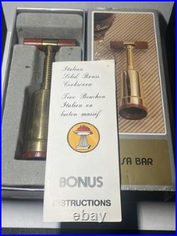 Very Rare Vintage Italian Solid Brass Corkscrew With Padauk Wood Highlights