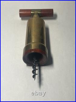 Very Rare Vintage Italian Solid Brass Corkscrew With Padauk Wood Highlights