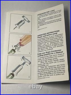 Very Rare Vintage Italian Solid Brass Corkscrew With Padauk Wood Highlights