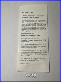 Very Rare Vintage Italian Solid Brass Corkscrew With Padauk Wood Highlights