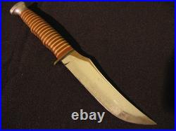Very Rare Vintage Kabar Stacked Brass Stripe Handle USA Knife & A Leather Sheath