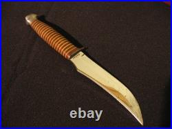 Very Rare Vintage Kabar Stacked Brass Stripe Handle USA Knife & A Leather Sheath