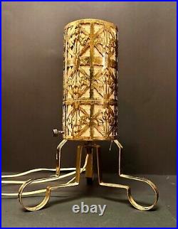 Very Rare Vintage MCM 1950s brown drip glaze pottery Brass tv lamp planter