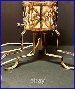 Very Rare Vintage MCM 1950s brown drip glaze pottery Brass tv lamp planter