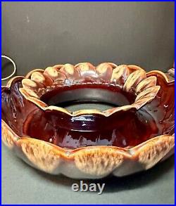 Very Rare Vintage MCM 1950s brown drip glaze pottery Brass tv lamp planter