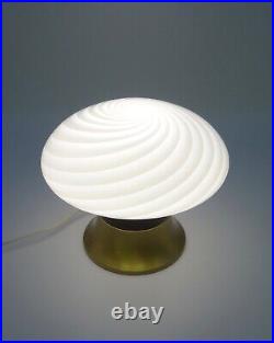 Very Rare Vintage MID Century Brass Swirl Murano Glass Mushroom Desk Lamp Italy