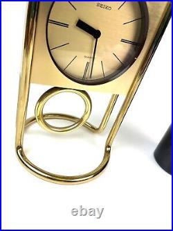 Very Rare Vintage MID Century Golden Brass Pendulum Desk Clock By Seiko