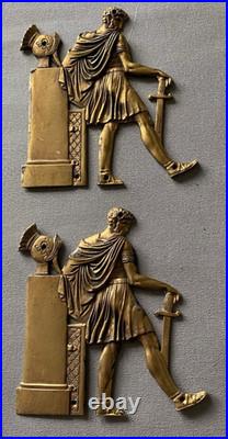 Very Rare Vintage Pair P E Guerin New York Bronze Roman Soldier Furniture Plates
