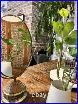 Very Rare Vintage Pivotal 2-Sided Mirror Crown Marks Brass-Wood Intricate Design