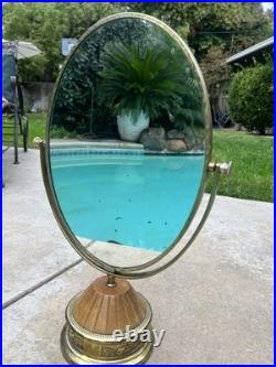 Very Rare Vintage Pivotal 2-Sided Mirror Crown Marks Brass-Wood Intricate Design