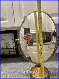 Very Rare Vintage Pivotal 2-Sided Mirror Crown Marks Brass-Wood Intricate Design
