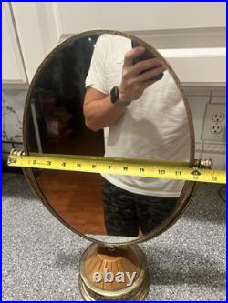 Very Rare Vintage Pivotal 2-Sided Mirror Crown Marks Brass-Wood Intricate Design