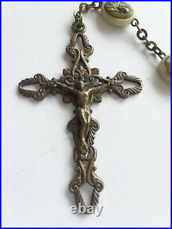 Very Rare Vintage pictorial brass Rosary Civelli Ivorine Beads 1917 Catholic