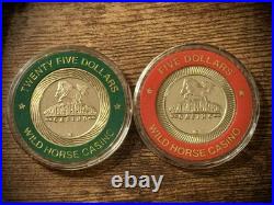 Very Rare Wild Horse Casino $25 & $5 Brass Inlay Chips, Cripple Creek, CO
