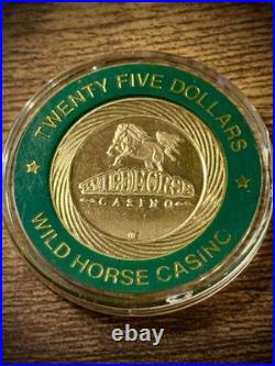 Very Rare Wild Horse Casino $25 & $5 Brass Inlay Chips, Cripple Creek, CO