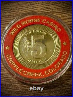 Very Rare Wild Horse Casino $25 & $5 Brass Inlay Chips, Cripple Creek, CO