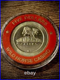 Very Rare Wild Horse Casino $25 & $5 Brass Inlay Chips, Cripple Creek, CO