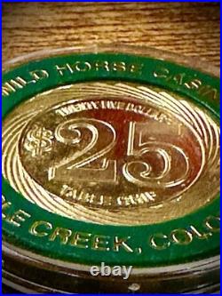 Very Rare Wild Horse Casino $25 & $5 Brass Inlay Chips, Cripple Creek, CO