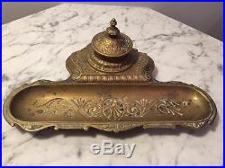 Very Rare and Unique Vintage Brass Inkwell and Pen Holder