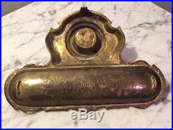 Very Rare and Unique Vintage Brass Inkwell and Pen Holder