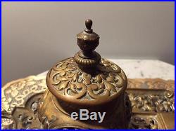 Very Rare and Unique inkwell Antique 19c. Double Inkwell Desktop Set Cast Brass
