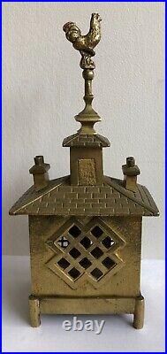 Very Rare c. 1910 Solid Brass Ciasse Bank with Rooster Finial Pristine Cond