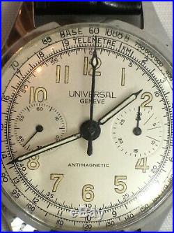 Very Rare c. 1940's Universal Geneve Stainless Steel Chronograph