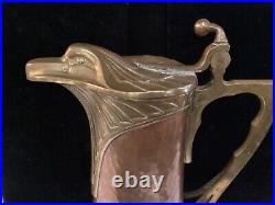 Very Very Rare Antique Art Nouveau Signed Wmf Copper Brass Eagle Top Pitcher Nr