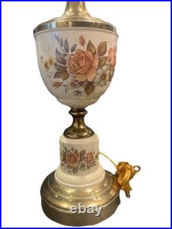 Very Vintage Porcelain Brass Lamp With Flowers. BEAUTIFUL. RARE