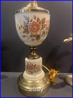 Very Vintage Porcelain Brass Lamp With Flowers. BEAUTIFUL. RARE