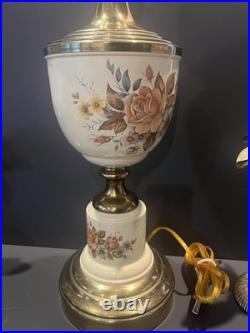 Very Vintage Porcelain Brass Lamp With Flowers. BEAUTIFUL. RARE