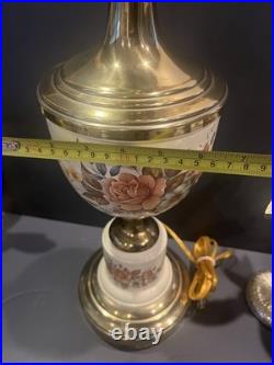 Very Vintage Porcelain Brass Lamp With Flowers. BEAUTIFUL. RARE