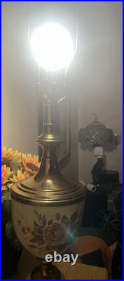 Very Vintage Porcelain Brass Lamp With Flowers. BEAUTIFUL. RARE