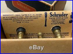 Very nice vintage NOS box brass SCHRADER tire valves & caps rare 1920's 30's