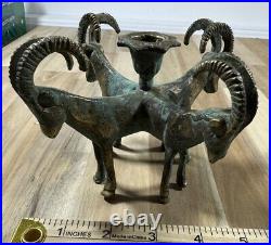 Very old Brass Figural Circle Ram Goat Sheep Candle Stick Holder RARE