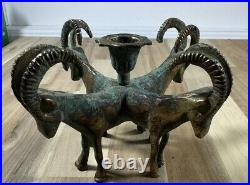 Very old Brass Figural Circle Ram Goat Sheep Candle Stick Holder RARE