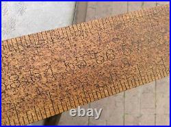 Very rare 1 piece Lufkin solid wood industrial ruler brass end caps 6 feet long