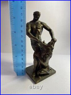 Very rare! Brass figurine Samson rends the mouth of a lion