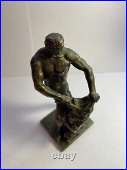 Very rare! Brass figurine Samson rends the mouth of a lion