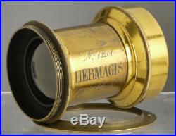Very rare Hermagis Globe Paris French brass lens f/ wood Plate Field cameras ULF