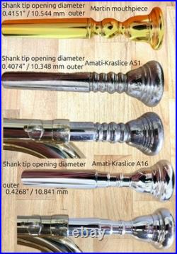 Very rare Martin large-shank trumpet mouthpiece, ca. 1900s-1910s gold plated
