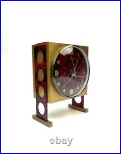 Very rare Space Age solid Brass Cubist Mid Century Desk Clock by Urgos Germany