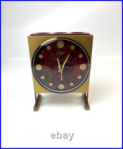 Very rare Space Age solid Brass Cubist Mid Century Desk Clock by Urgos Germany