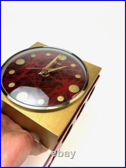 Very rare Space Age solid Brass Cubist Mid Century Desk Clock by Urgos Germany