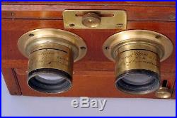 Very rare, Stéréo camera Hélios Mahogany & brass demi plaque