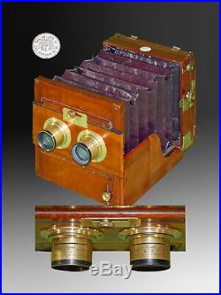 Very rare, Stéréo camera Hélios Mahogany & brass demi plaque