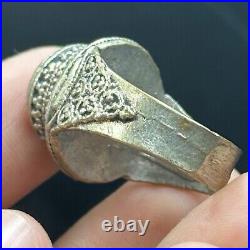 Very rare ancient Roman intaglio brass silver coated unique ring